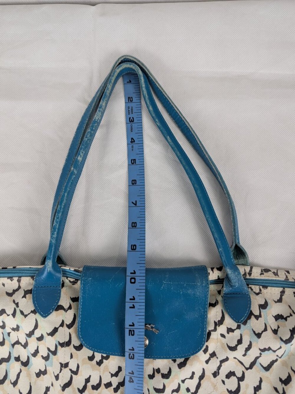 Used Longchamp Le Pliage Leopard Print Tote Shoulder Bag White. - Picture 14 of 14